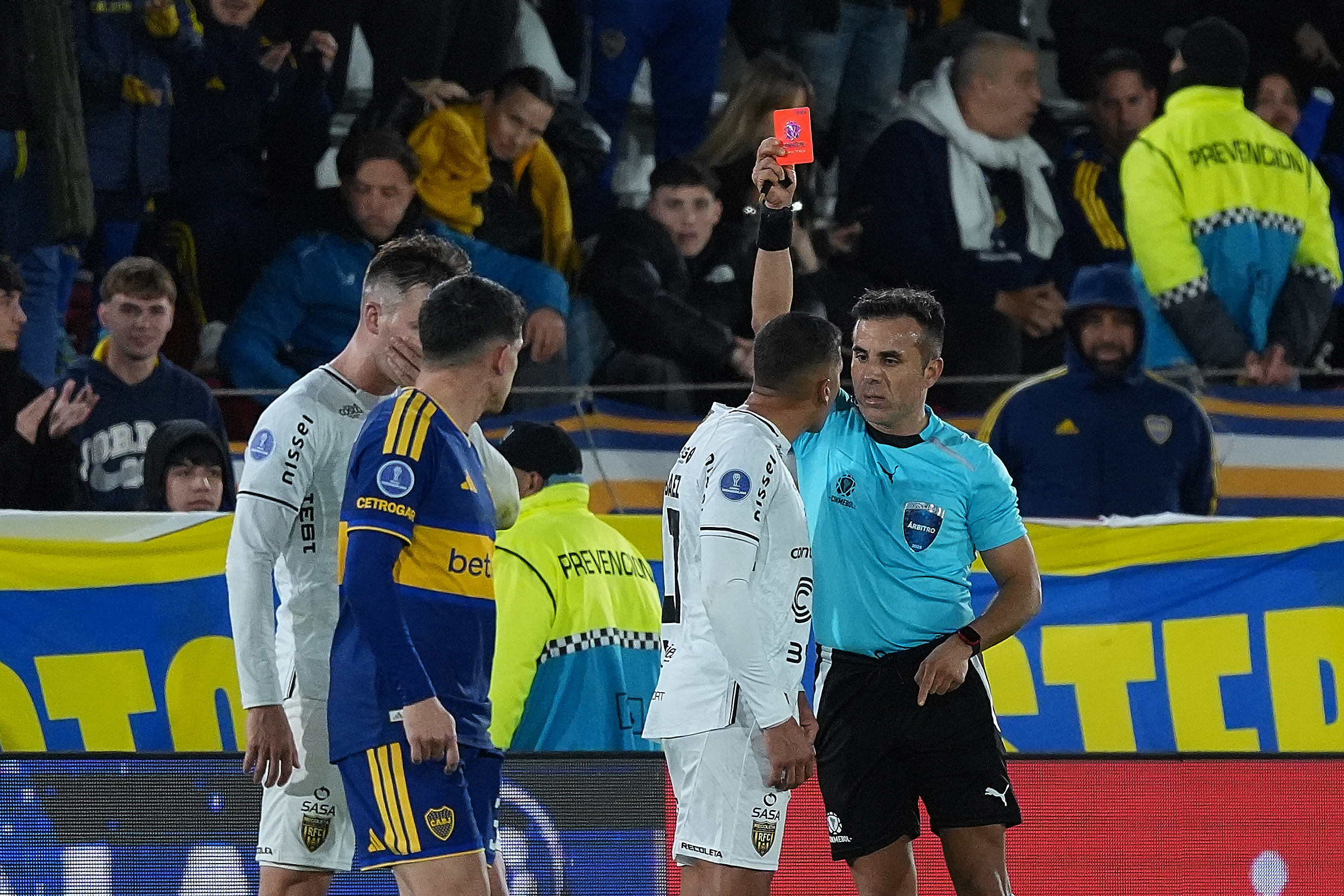 Buenos Aires, Argentina – August 11, 2026: Wilfrido Baez of Recoleta FC receives a red card during the first leg of t...